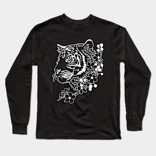 Tiger in minimalist white line Long Sleeve T-Shirt